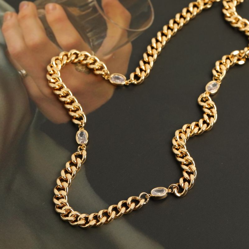 Classic Vintage Satellite Chain Zircon Inlaid Copper Choker Necklace