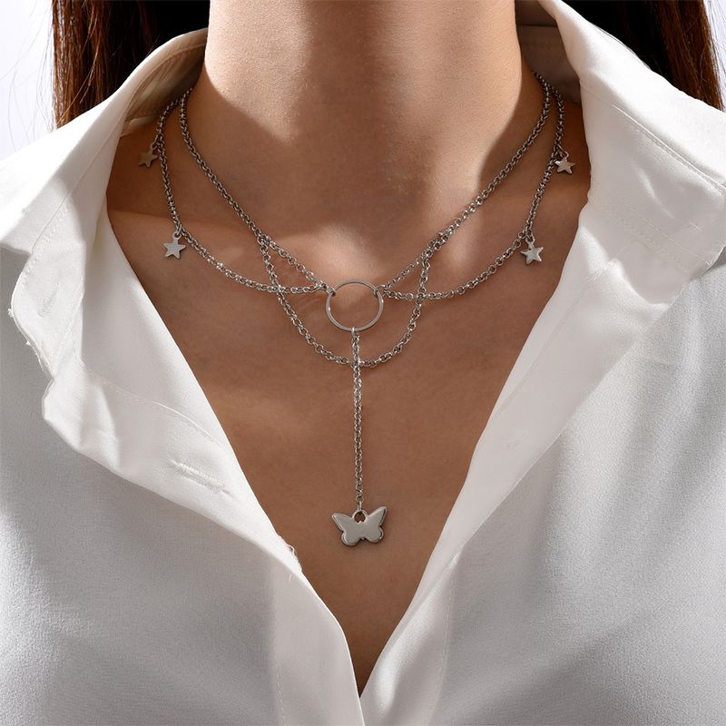 Fashion Butterfly Animal Pendant Double Layer Alloy Necklace