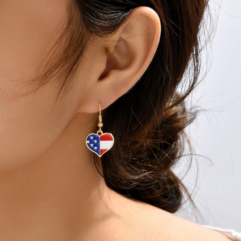 Nueva Moda Aceite Goteo Bandera Americana Corazón En Forma De Oreja Geométrica Colgante