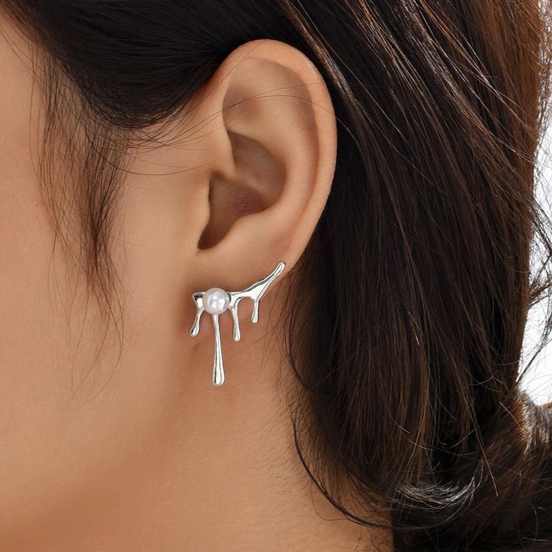 Fashion Irregular Water Drop Lava Ear Studs Pearl Earrings