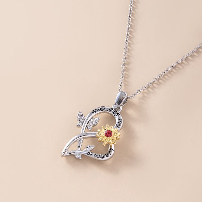 New Heart Butterfly Two-color Sunflower Pendant Alloy Necklace Valentine's Day