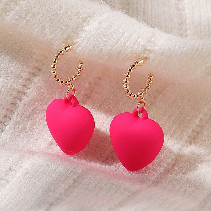 Simple Cute Creative Frost Heart Pendant Alloy Earrings