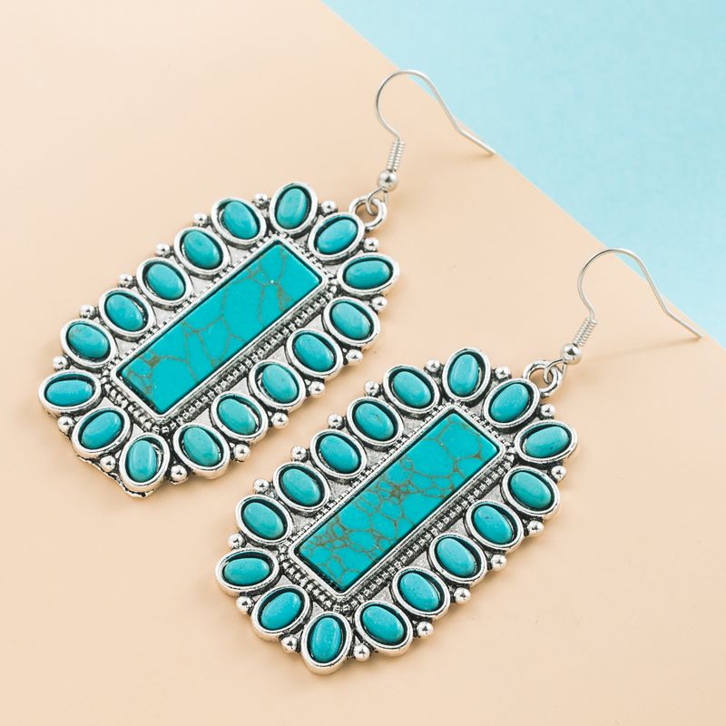 Fashion Turquoise Green Square Shaped Metal Alloy Earrings