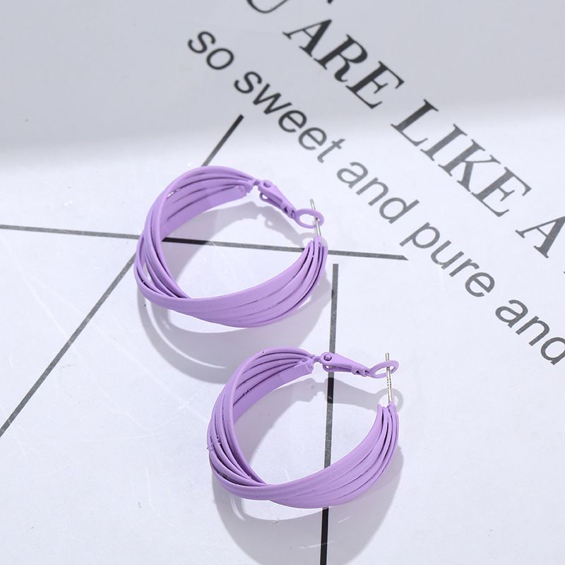 Simple Catharanthus Roseus Purple Hoop Earrings For Women