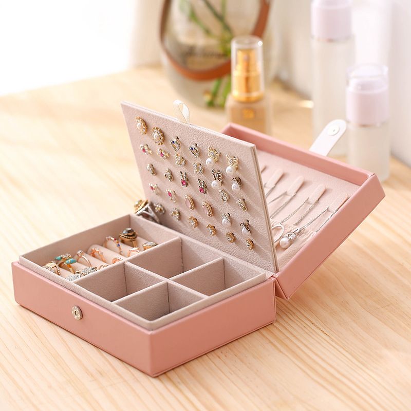 Women's Simple Portable Three-layers Jewelry Storage Box Earrings Ear Stud Ring