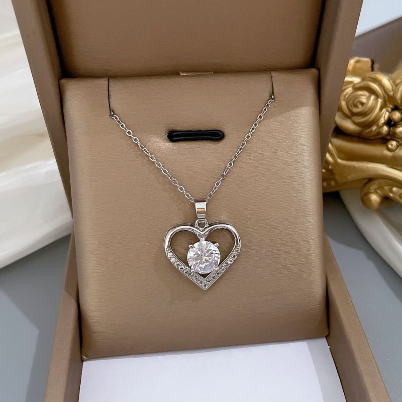 Fashion Heart-shaped Pendant Cross Chaintitanium Steel Necklace Valentine's Day