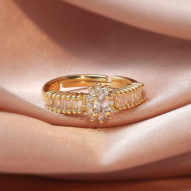Mode Paar Micro Intarsien Zirkon Hochzeit Einstellbar Kupfer Ring
