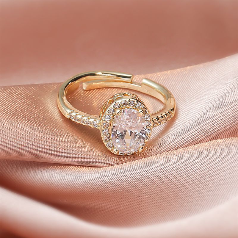 Fashionable Simple Egg-shaped Oval Large Zircon Copper Ring Female