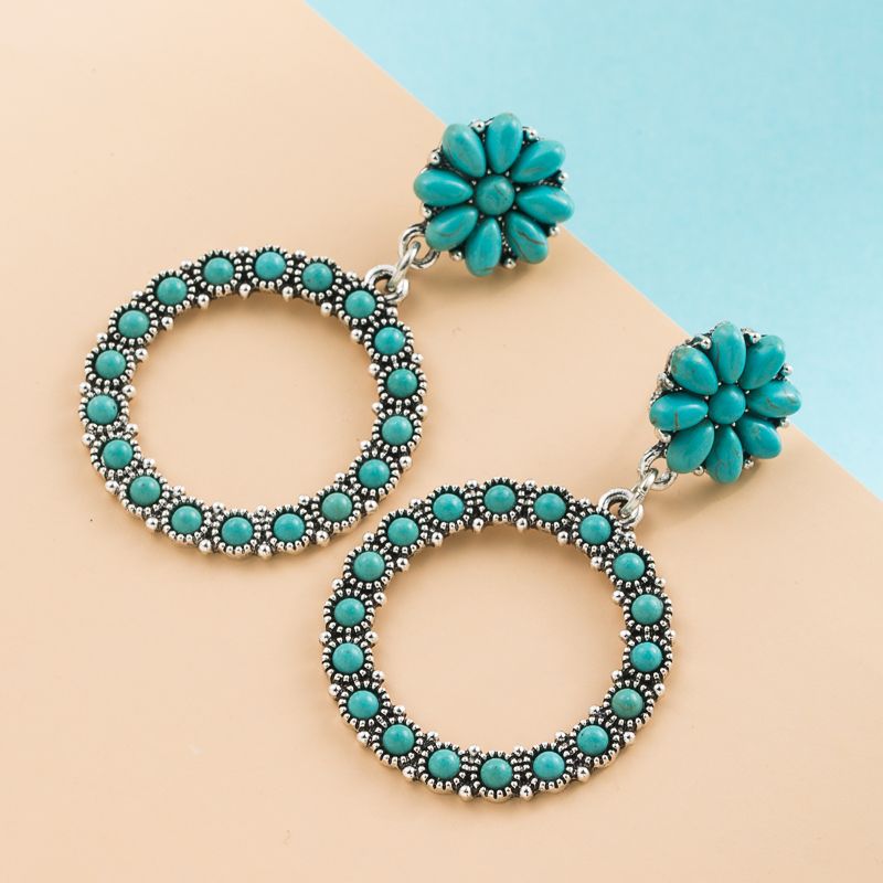 Women's Vintage Style Fashion Geometric Alloy Earrings Inlaid Turquoise Alloy Turquoise Hoop Earrings