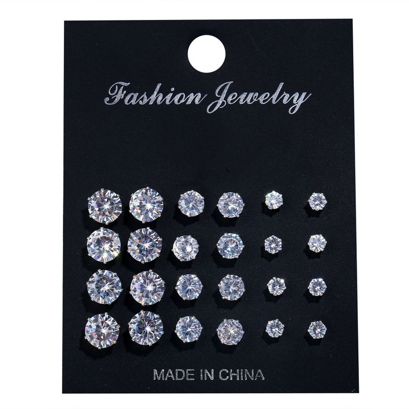 Vintage Geometric Six-claw Crystal Alloy Ear Stud 15 Pairs Set