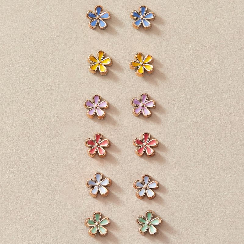 Conjunto De Pendientes De Aleación De Combinación De Pequeñas Flores De Color Caramelo Creativos Simples Para Mujer