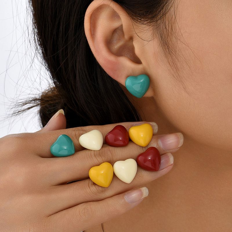 Fashion Multicolor Red Heart Shaped Women's Resin Ear Studs