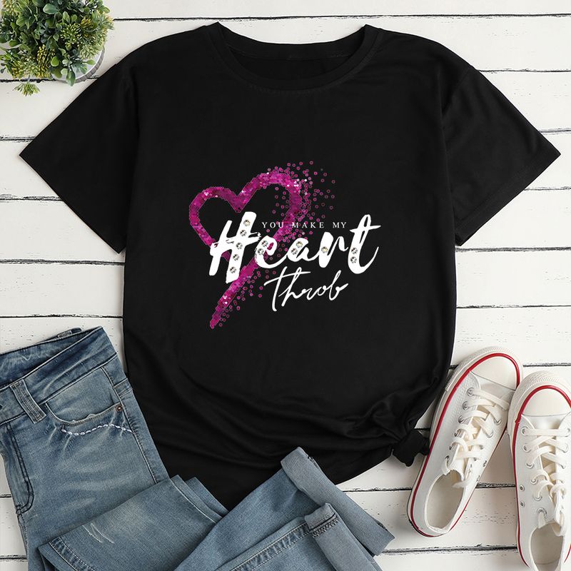 Moda Simple Letra En Forma De Corazón Impreso Holgado-fitting Camiseta Casual