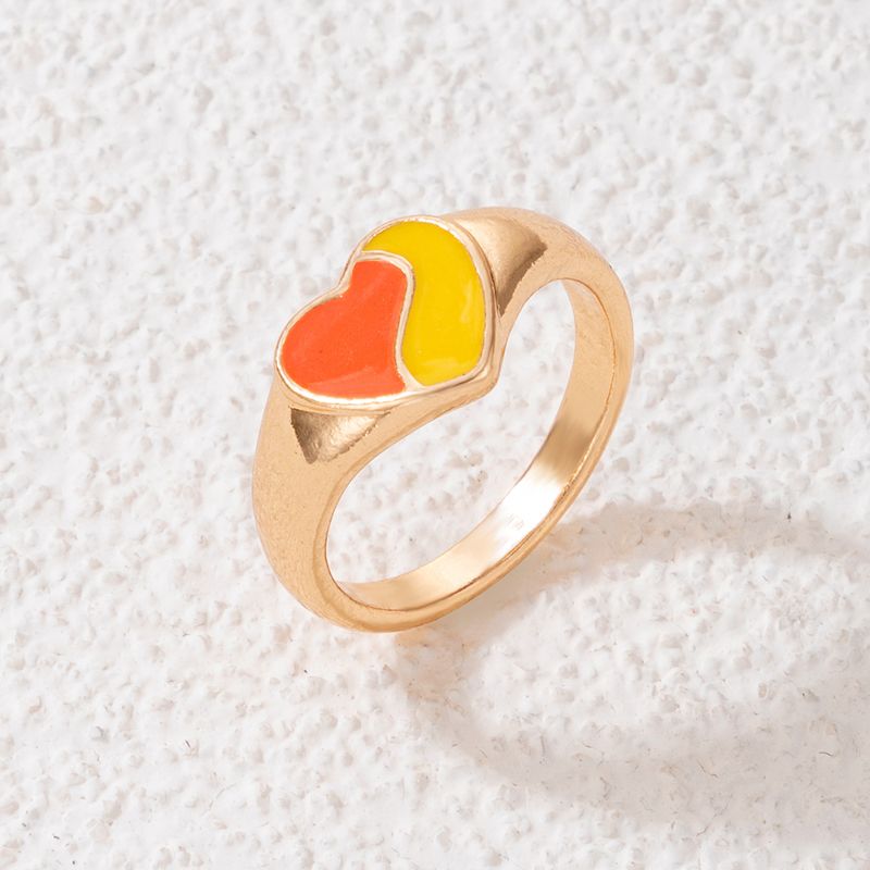 الأزياء والمجوهرات الملونة النفط إلكتروني سبائك قوس قزح القلب على شكل حلقة واحدة
