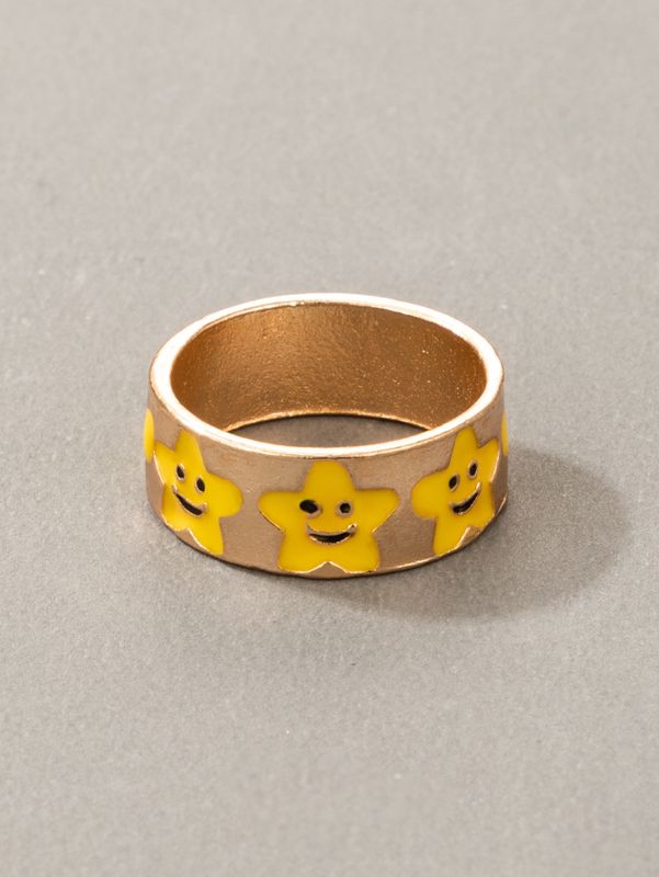 Anillo De Dedo De Goteo Geométrico Irregular De Moda Aleación Simple Amarillo Sonriente