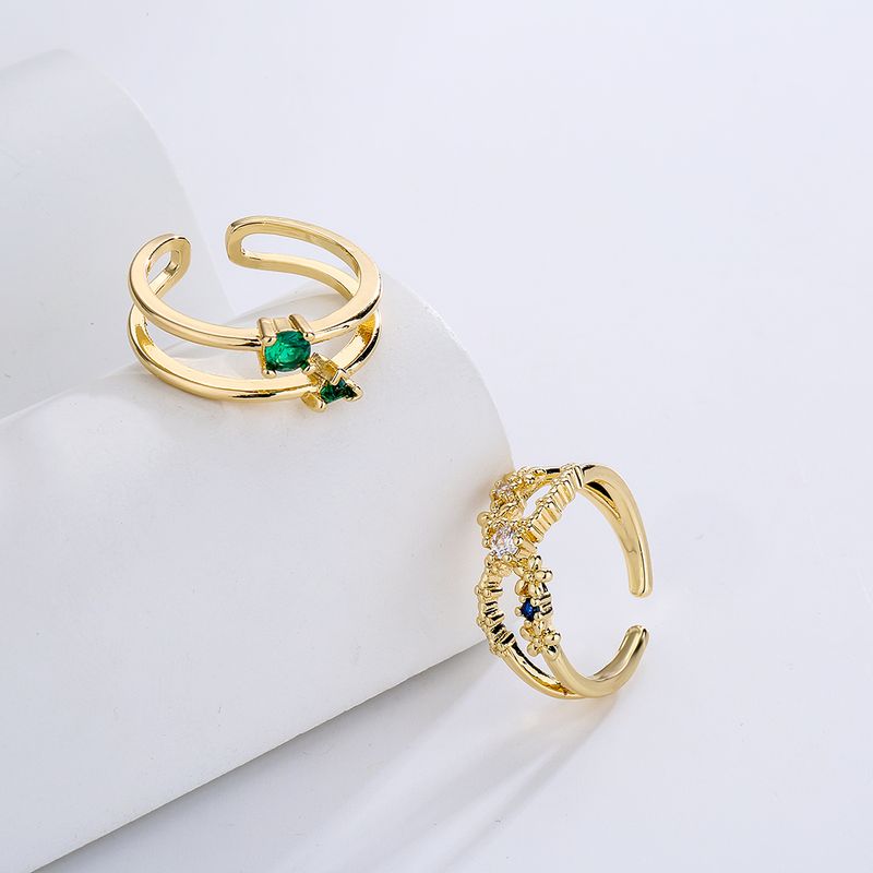 Fashion Simple Hand Jewelry Copper-plated Real Gold Zircon Geometric Open Ring Copper