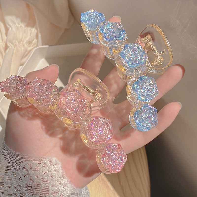 Fashion Elegant Transparent Flower Pattern Resin Shark Clip Hair Accessories