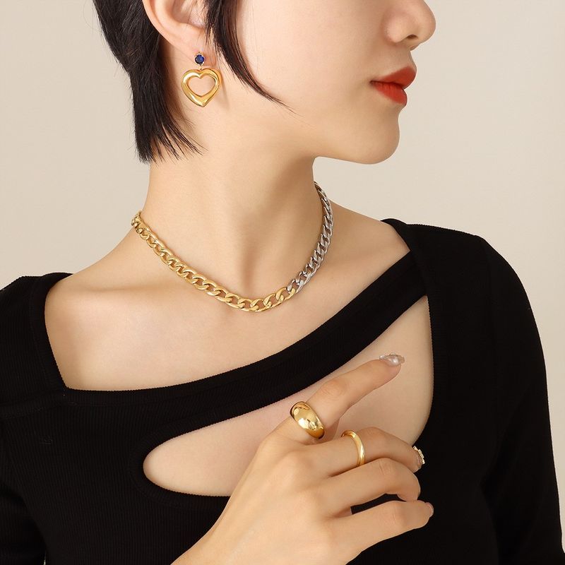 Mode Titan Stahl 18k Gold Geometrische Zirkon Herz Ohrringe