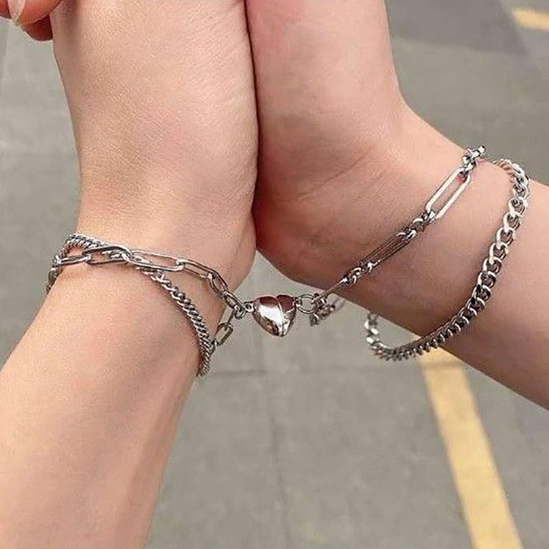 Creativo Amor Corazón Pareja Magnético Snap Succión Pulsera Día De San Valentín