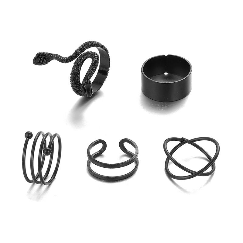 Kreative Retro Schwarz Snake Kreuz Spirale Knuckle Ring 5 Stück Set