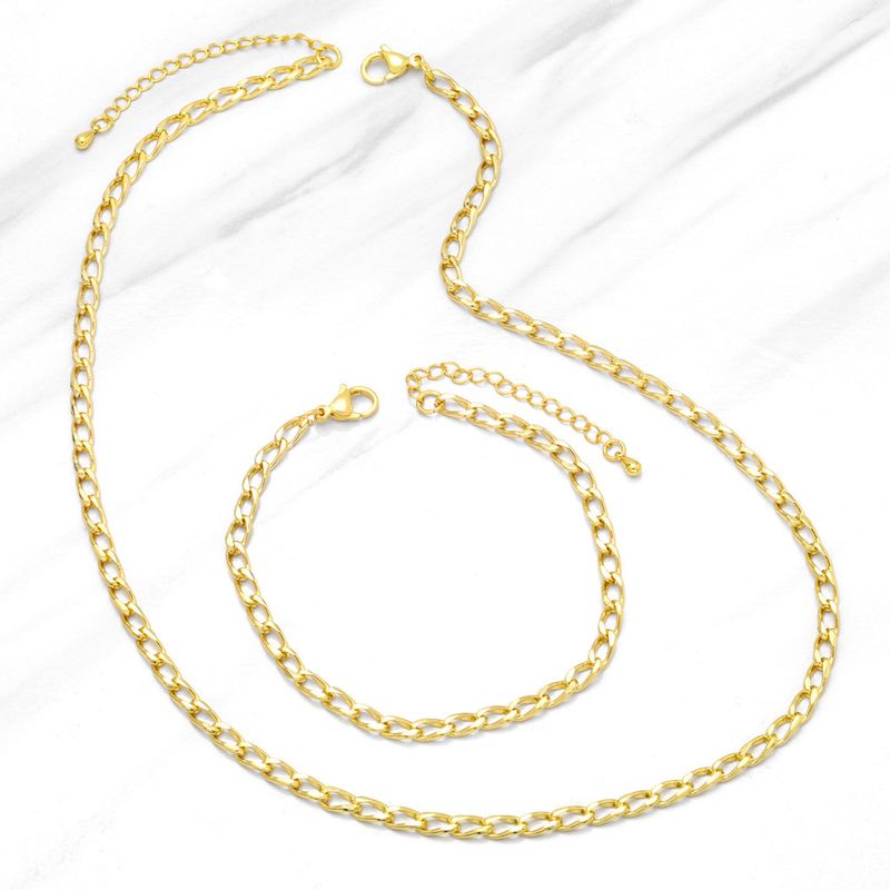 Fashion Hip-hop Hipster Cuban Unisex Gold-plated Copper Bracelet Necklace