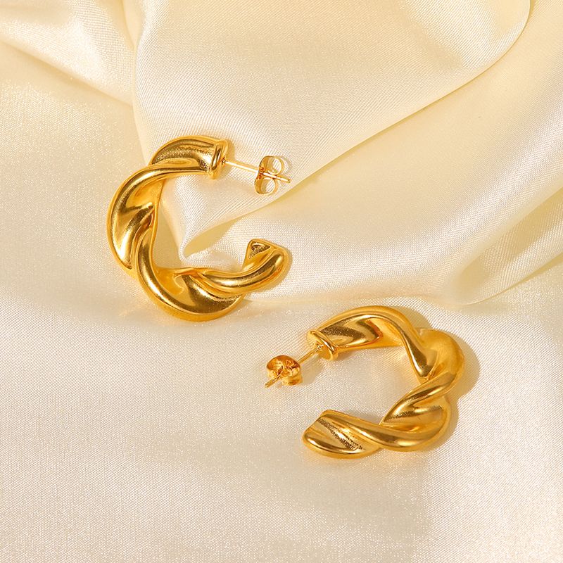 الأزياء 18k الذهب مطلي الملتوية C على شكل هندسي الفولاذ المقاوم للصدأ الملتوية هوب أقراط