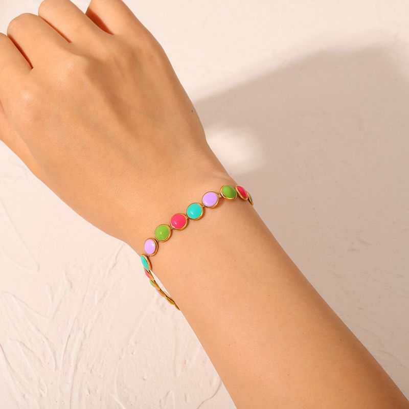 Fashion Simple 18k Gold Round Geometric Colorful Oil Stainless Steel Bracelet