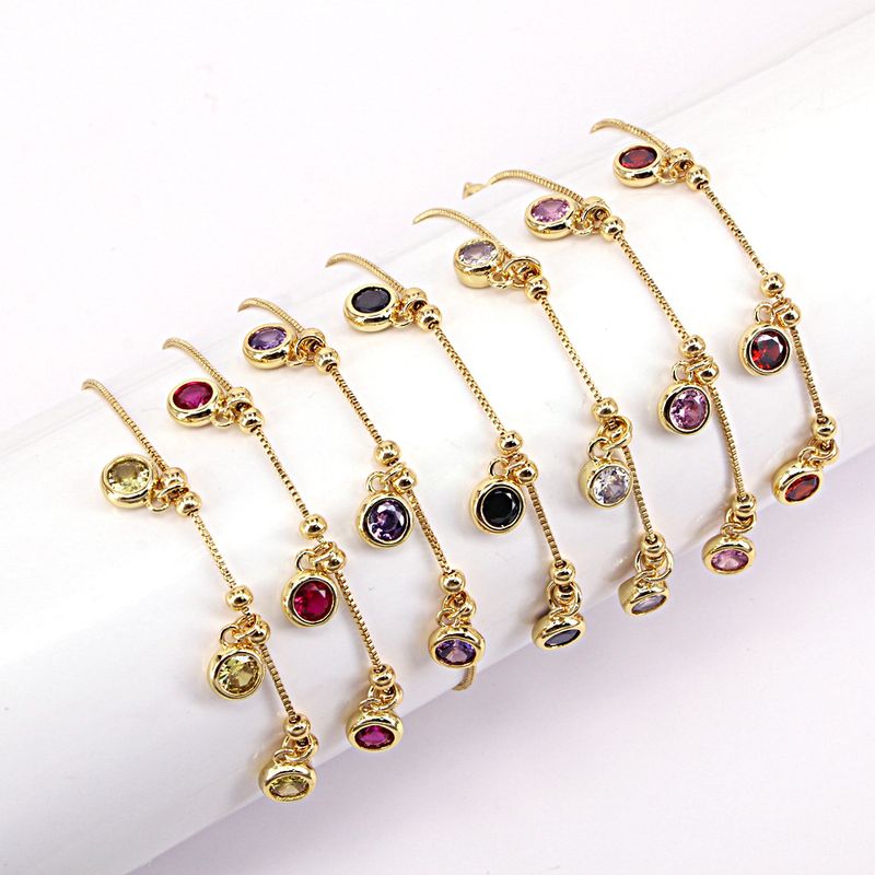 New Simple Gold-plated Round Color Zircon Copper Snake Bone Chain Bracelet