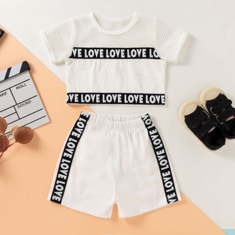 Fashion New Summer Casual Sports Solid Color Letters Printed Two-piece Children's Suit