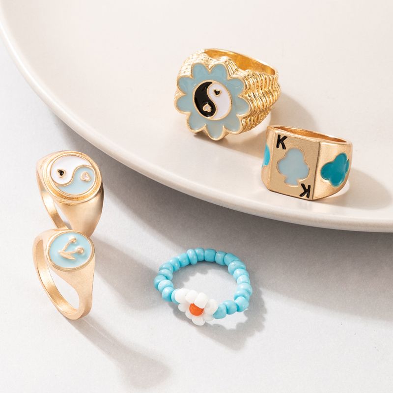 Fashion Contrast Color Appetizer Plum Blossom Drop Oil Ring Five-piece Set
