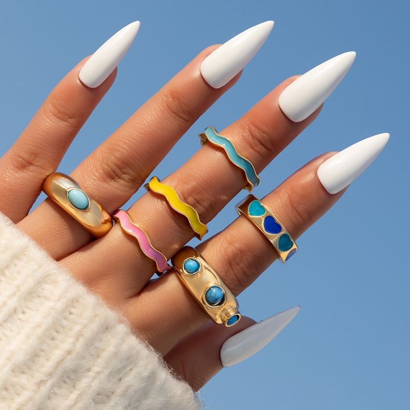 Fashion Cute Macaron Colored Heart Shaped 6-piece Ring Set Women