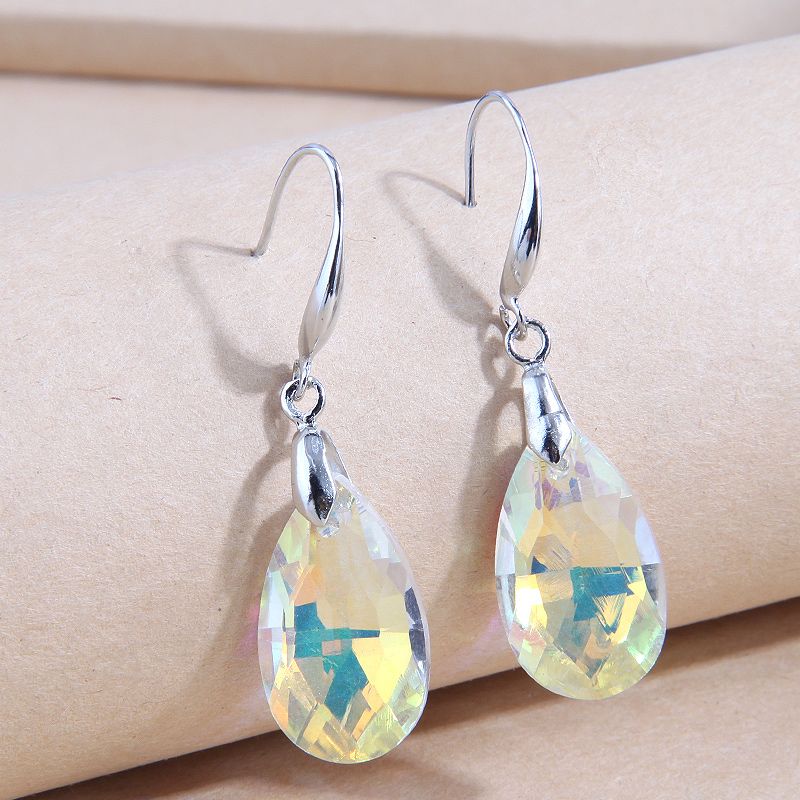 Fashion Concise Water Drop Metal Crystal Geometry Earrings