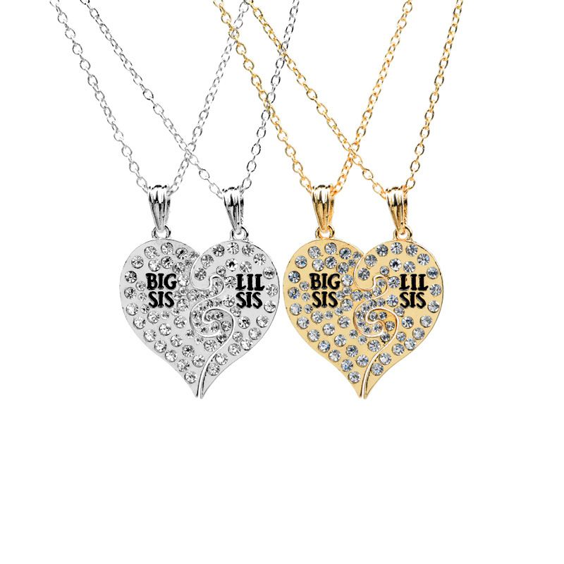 Fashion Good Sisters Heart Shape Inlaid Rhinestone Necklace Set