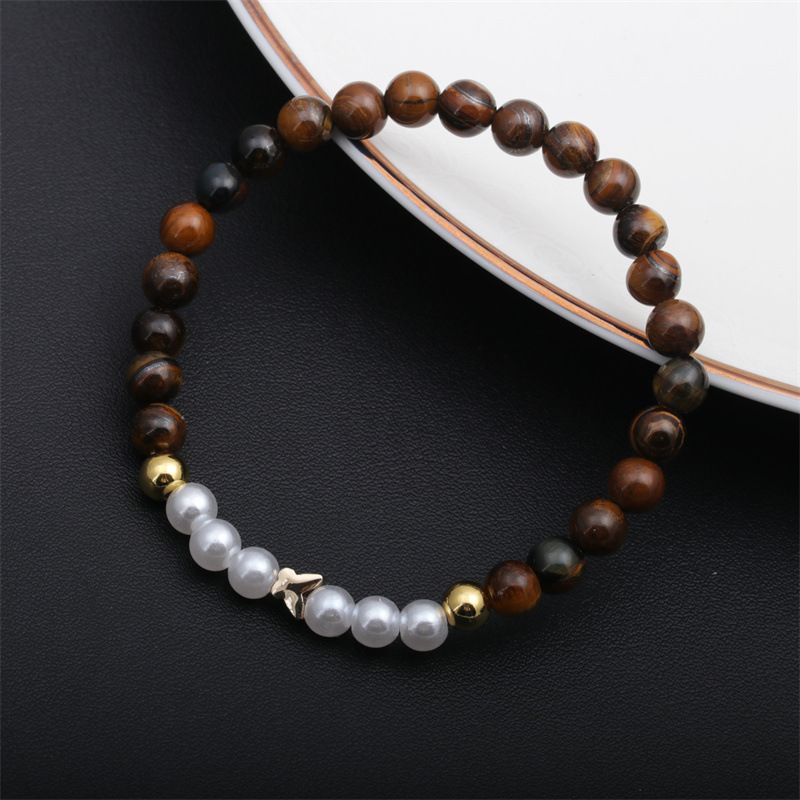 Fashion Tigereye Copper Cross Heart  Star  Pearl Beaded Bracelet