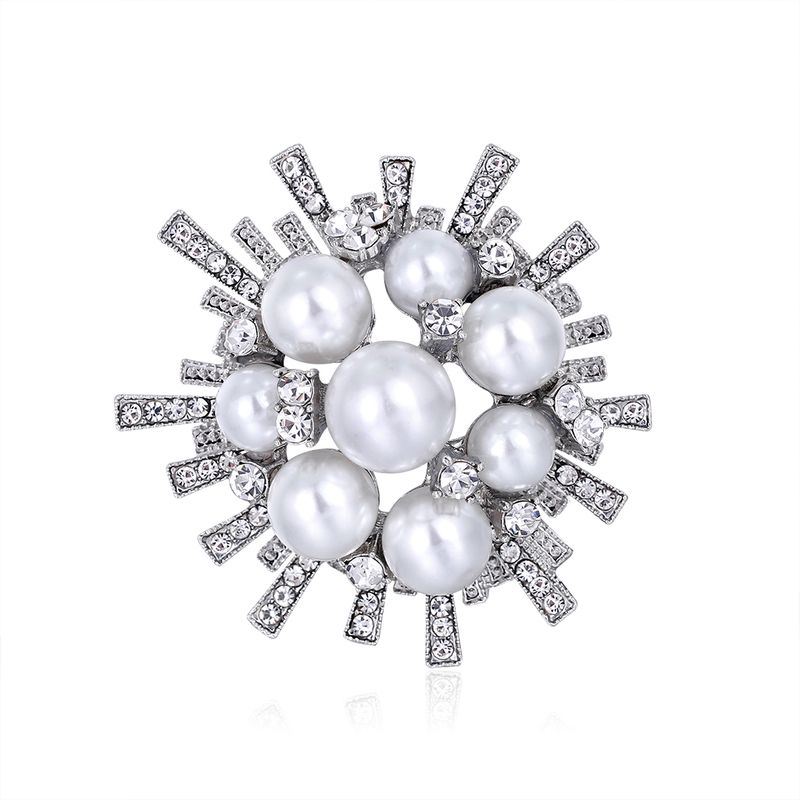 Fashion Alloy Rhinestone Pearl Sunflower Shaped Brooch Clothing Accessories