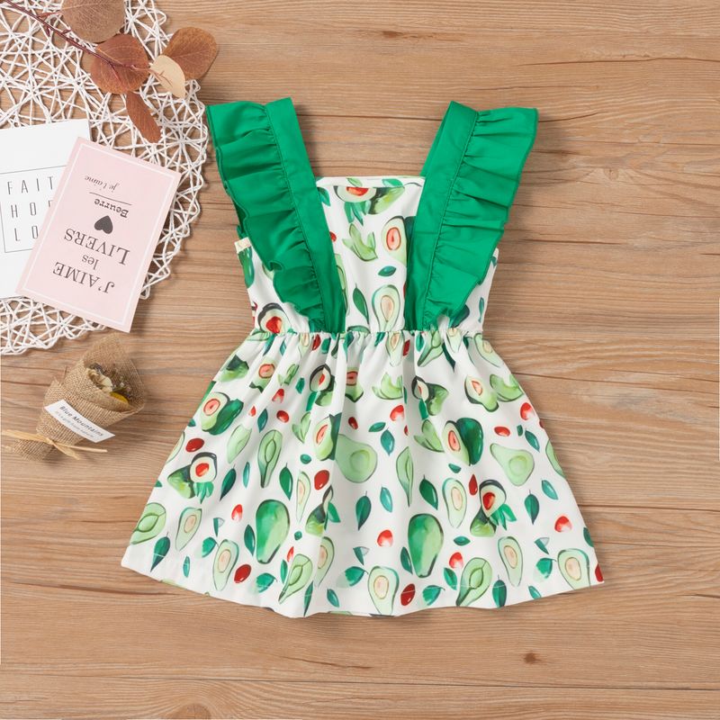 Fashion New Green Fruit Avocado Printed Summer Girls' Dress