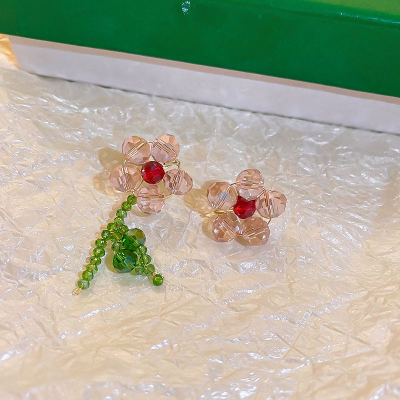 Fashion Simple Asymmetric Flower Crystal Women's Earrings Eardrops