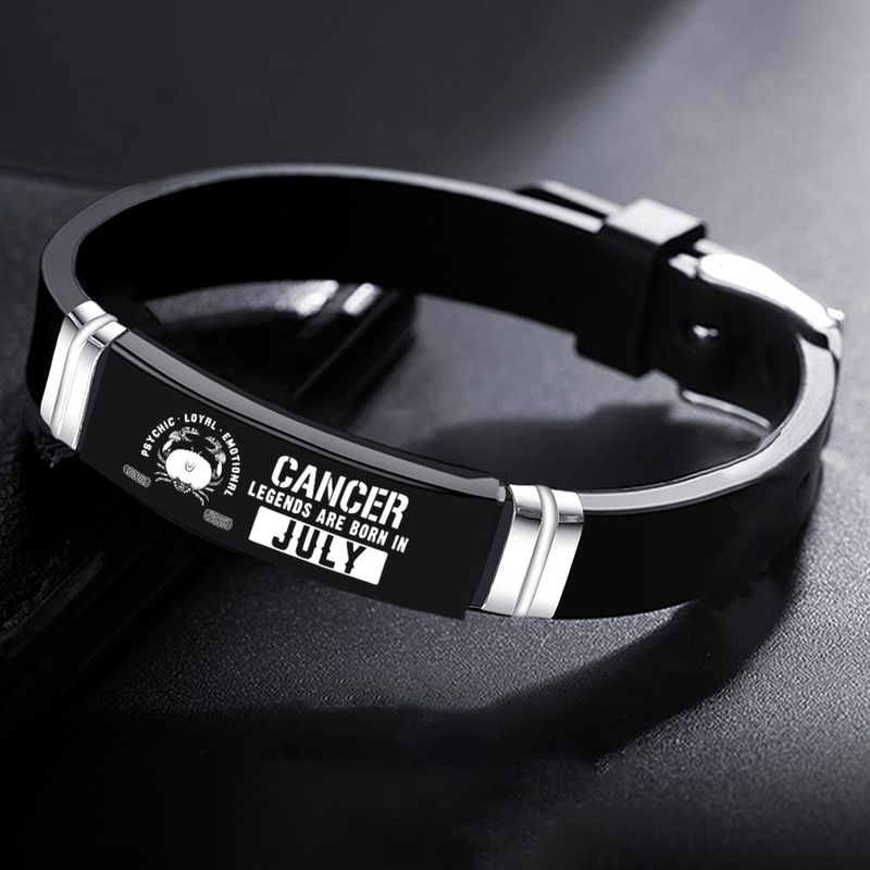 Fashion 12 Constellation Stainless Steel Silicone Strap  Black Bracelet