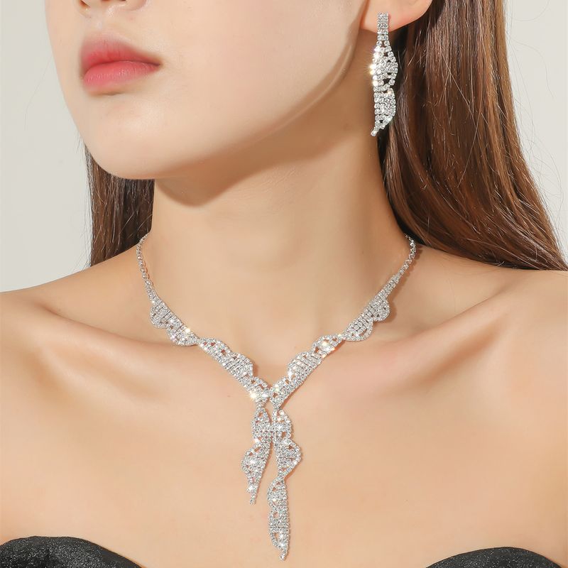 Fashion Bridal Zircon Necklace Set Leaf Diamond Earring Jewelry Set