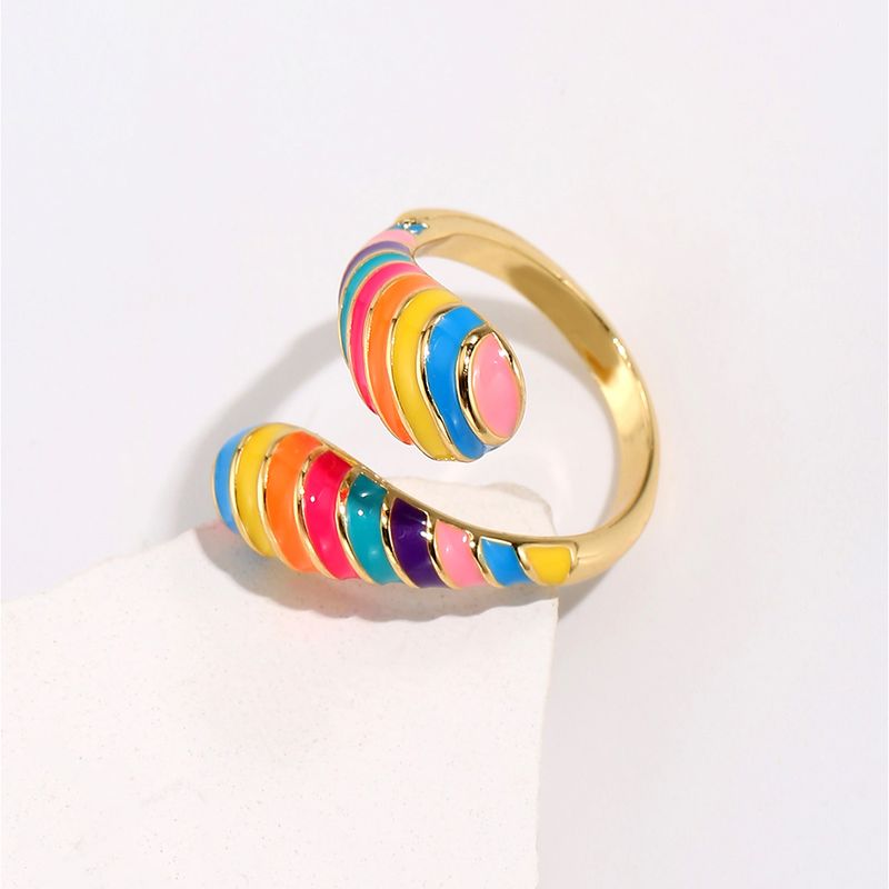 Fashion Colorful Opening Plated 18k Gold Rainbow Alloy Ring