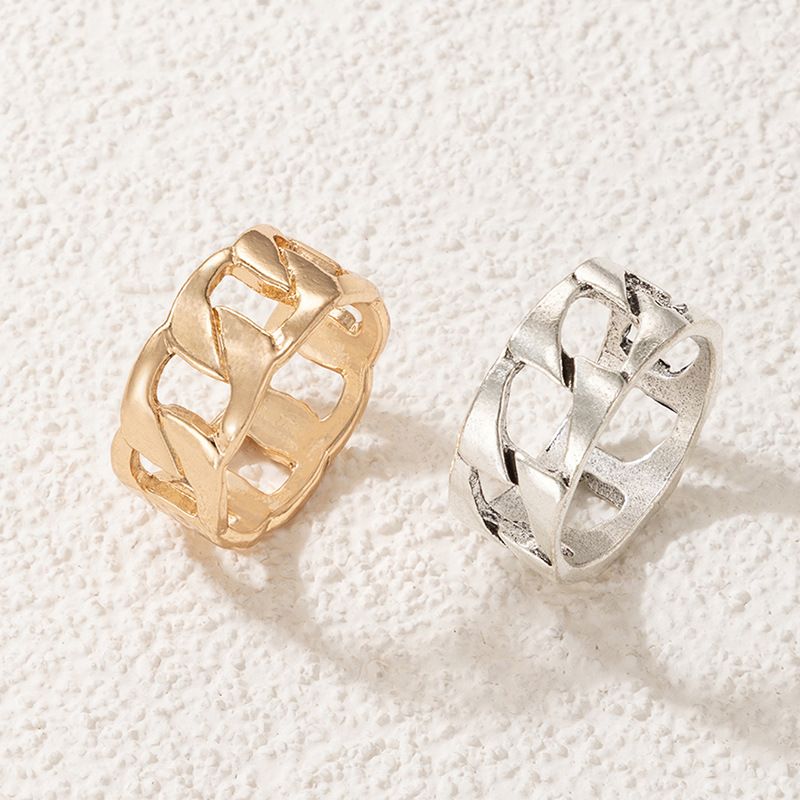 Simple Geometric Hollow Chain Couple Ring Two-piece Set