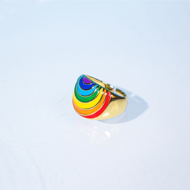 2022 New Fashion Colorful Opening Plated 18k Gold Rainbow Copper Ring