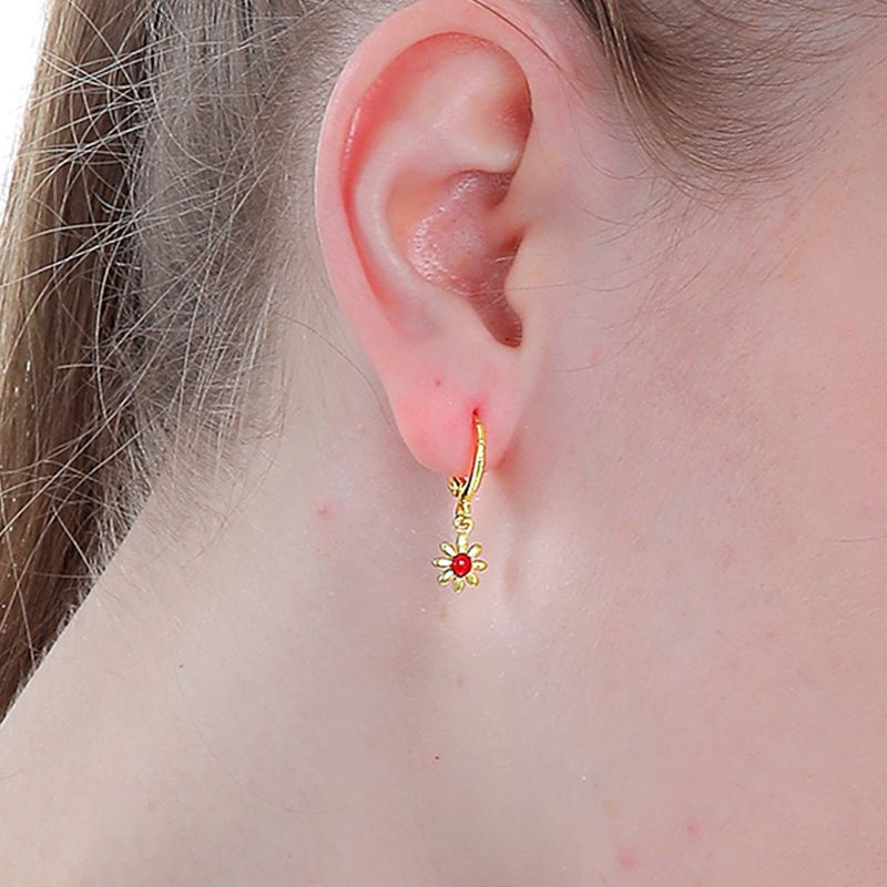 Classic Simple Fashion Flower Plated Bling Gold Copper Earrings