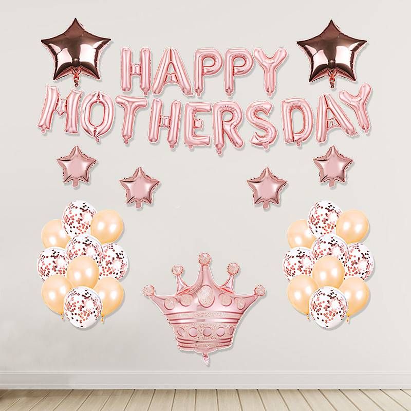 42pc Rose Gold Happy Mother's Day Letter Balloon Decoration Aluminum Foil Balloon Set