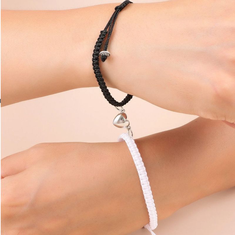 Fashion Heart-shaped Magnet Couple Woven Black And White Rope Adjustable Bracelet