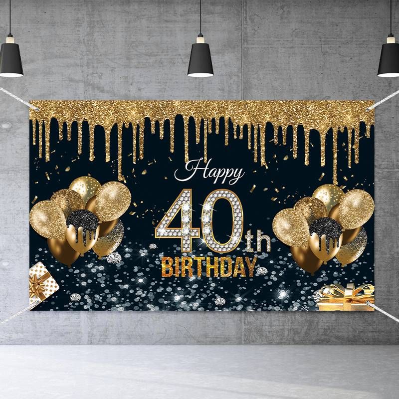 40-year-old Black Gold Birthday Background Fabric Birthday Banner
