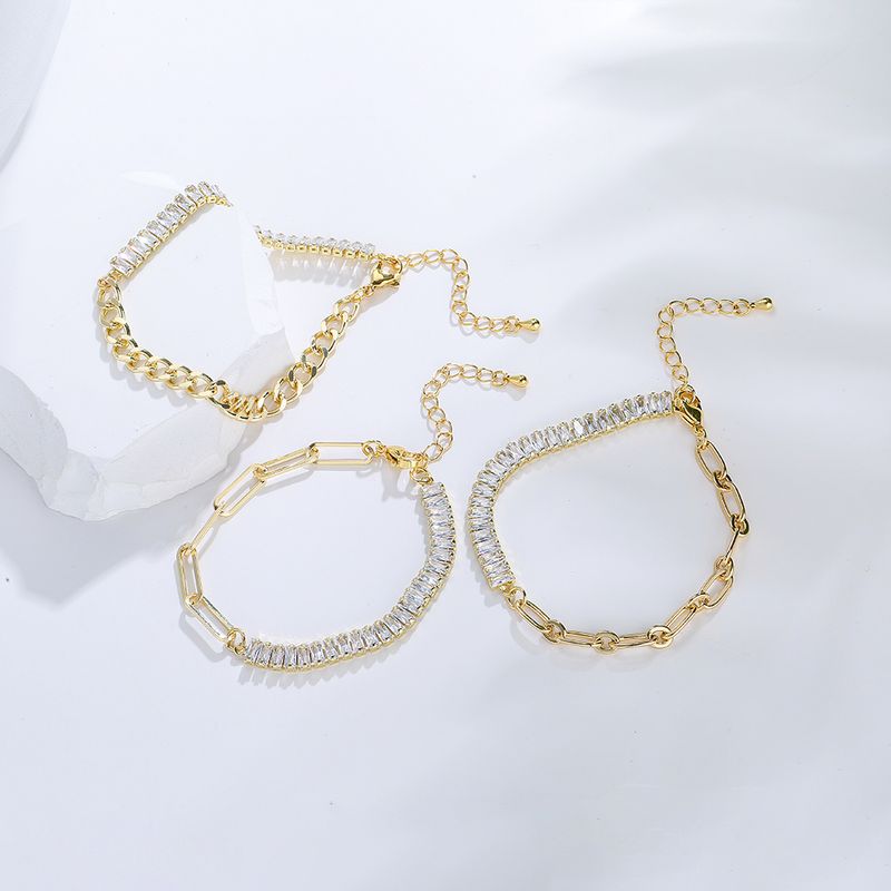 Simple Creative 18k Gold Plated Zircon Inlay Geometric Female Bracelet