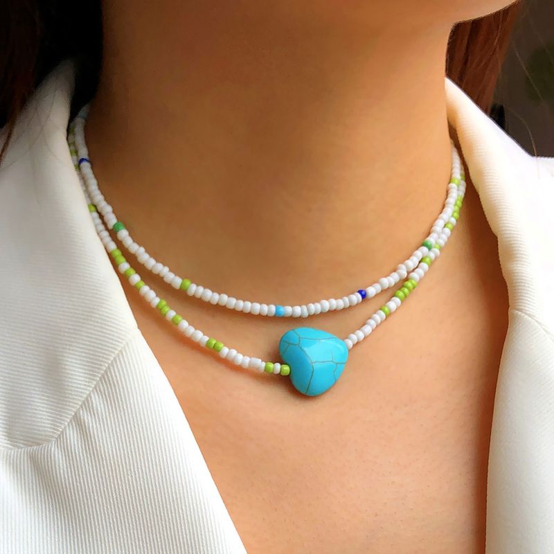 Fashion Retro Beaded Muilt-layer Heart-shaped Turquoise Necklace