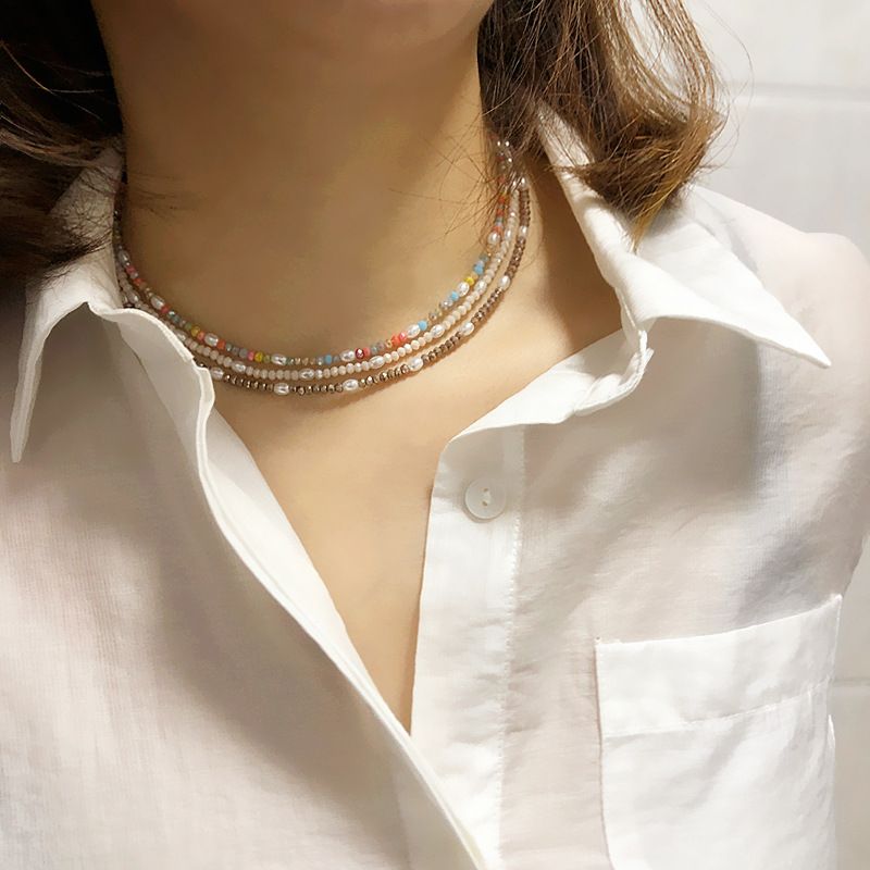 Simple Fashion Contrast Color Multi-layer Colored Crystal Necklace
