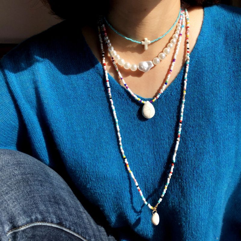 Fashion Retro Multi-layer Pearl Beaded Turquoise Necklace